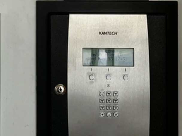 Intercom keypad in the building vestibule